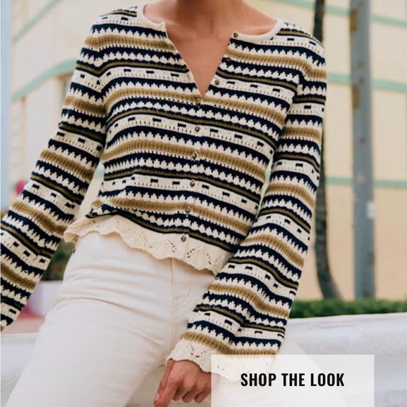 Sezane Sweaters - Sezane Striped Cardigan in Black, Cream, and Tan